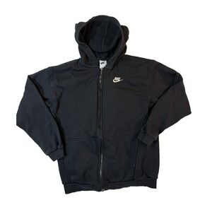 Nike Hoodie Women Med Black Full Zip Swoosh Hooded Pockets Gym Yoga Sportswear